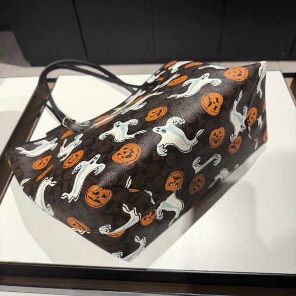 Last 1‼️Coach City Tote Bag Pumpkin Halloween Holidays CCE69 Gold/Walnut - Picture 5 of 6